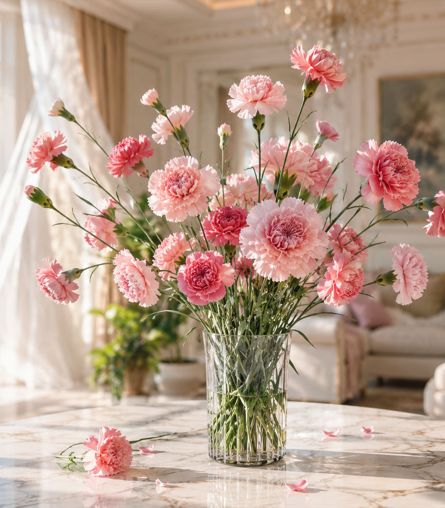 Placeholder — Carnation, ruffled pink and white blooms